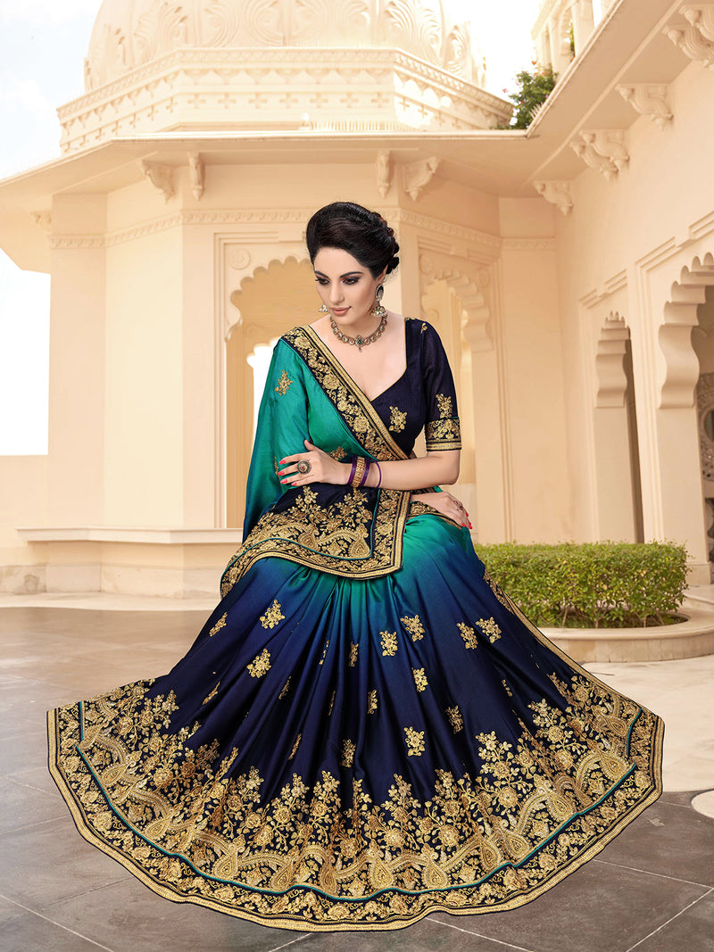 Women's Barfi Silk Embroidey Dual Shade Saree with Blouse Piece