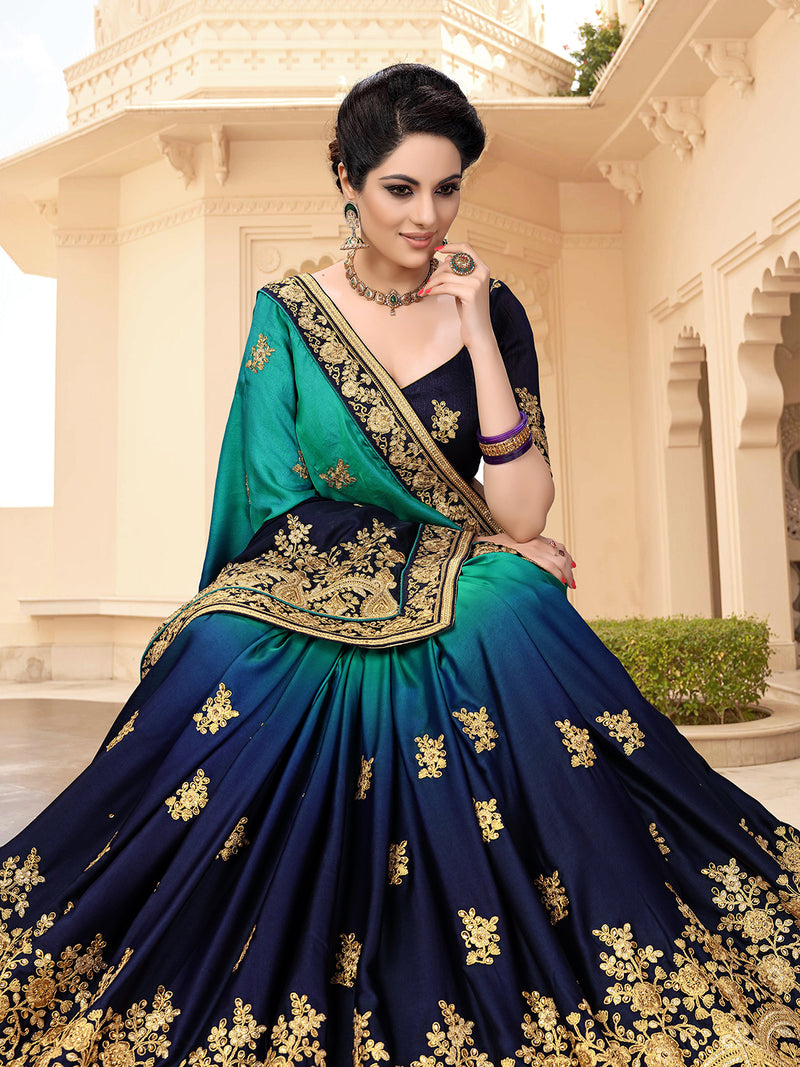 Women's Barfi Silk Embroidey Dual Shade Saree with Blouse Piece