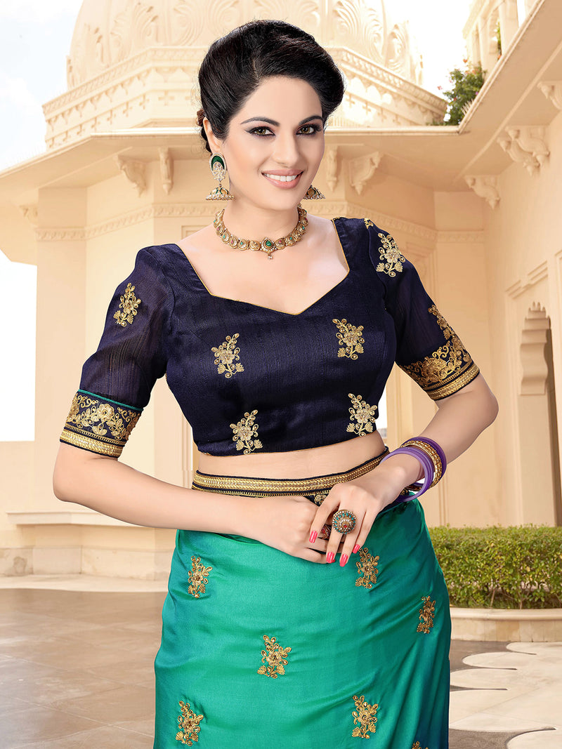 Women's Barfi Silk Embroidey Dual Shade Saree with Blouse Piece