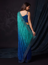Women's Blue Rangoli Silk Embroidery Double Shade Saree with Blouse Piece