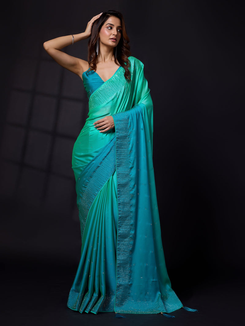 Women's Rangoli Silk Siroski Dual Shade Saree with Unstitch Blouse Piece