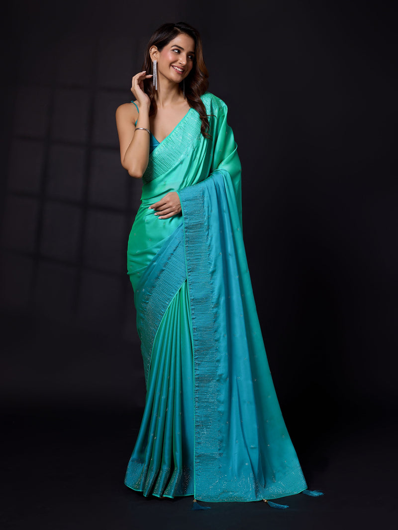 Women's Rangoli Silk Siroski Dual Shade Saree with Unstitch Blouse Piece