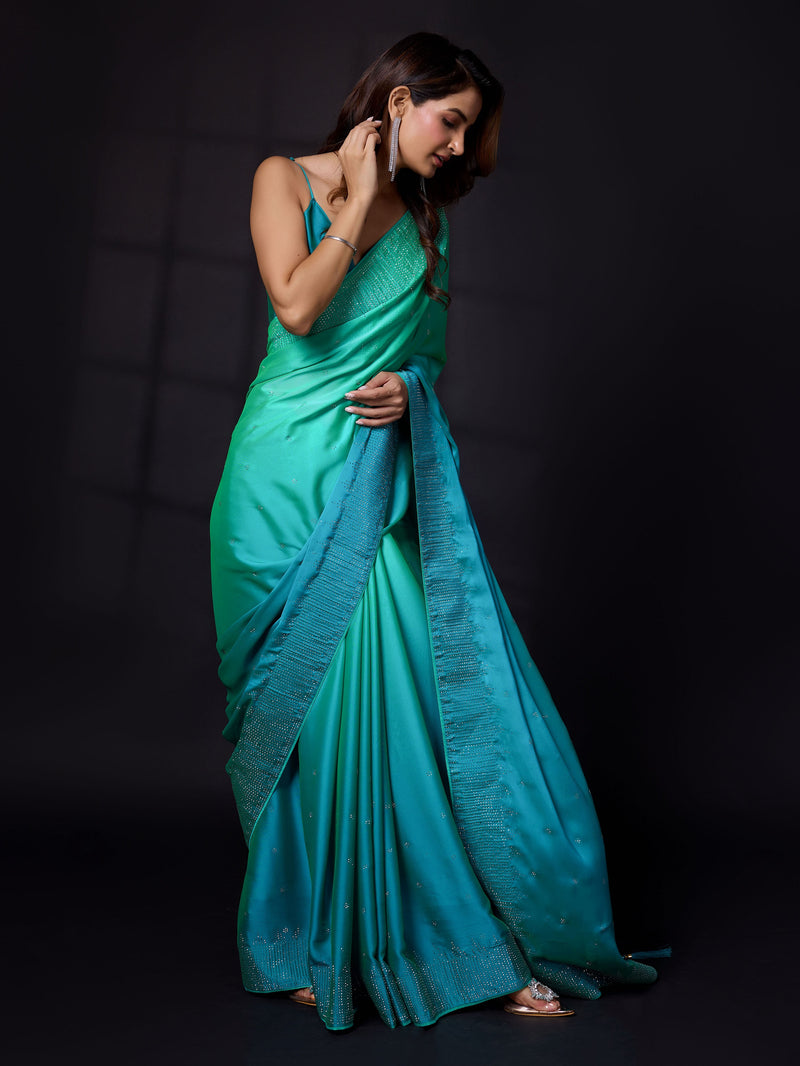 Women's Rangoli Silk Siroski Dual Shade Saree with Unstitch Blouse Piece