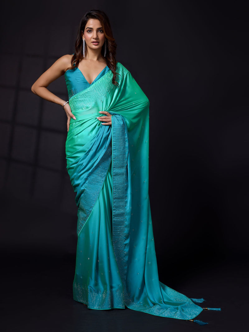 Women's Rangoli Silk Siroski Dual Shade Saree with Unstitch Blouse Piece