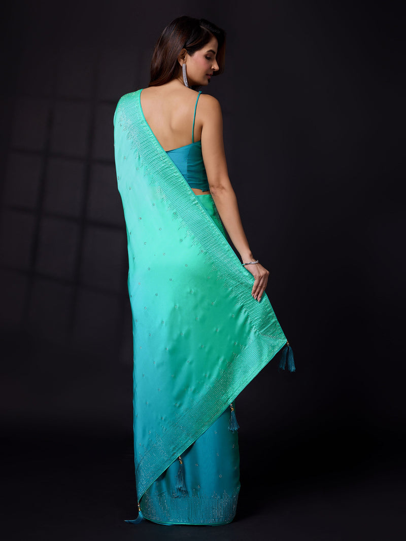 Women's Rangoli Silk Siroski Dual Shade Saree with Unstitch Blouse Piece