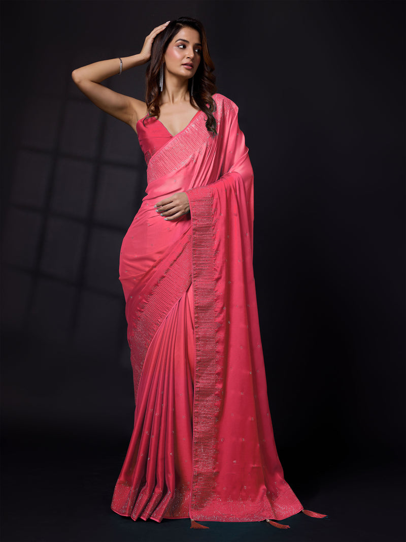 Women's Rangoli Silk Siroski Dual Shade Saree with Unstitch Blouse Piece