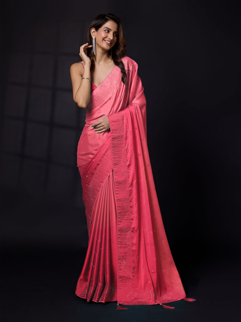Women's Rangoli Silk Siroski Dual Shade Saree with Unstitch Blouse Piece