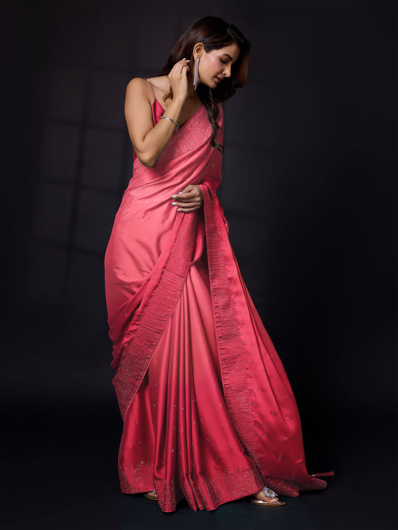 Women's Rangoli Silk Siroski Dual Shade Saree with Unstitch Blouse Piece