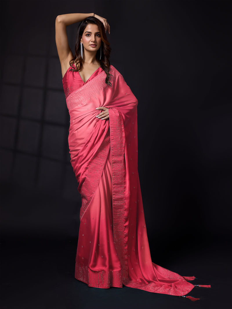 Women's Rangoli Silk Siroski Dual Shade Saree with Unstitch Blouse Piece