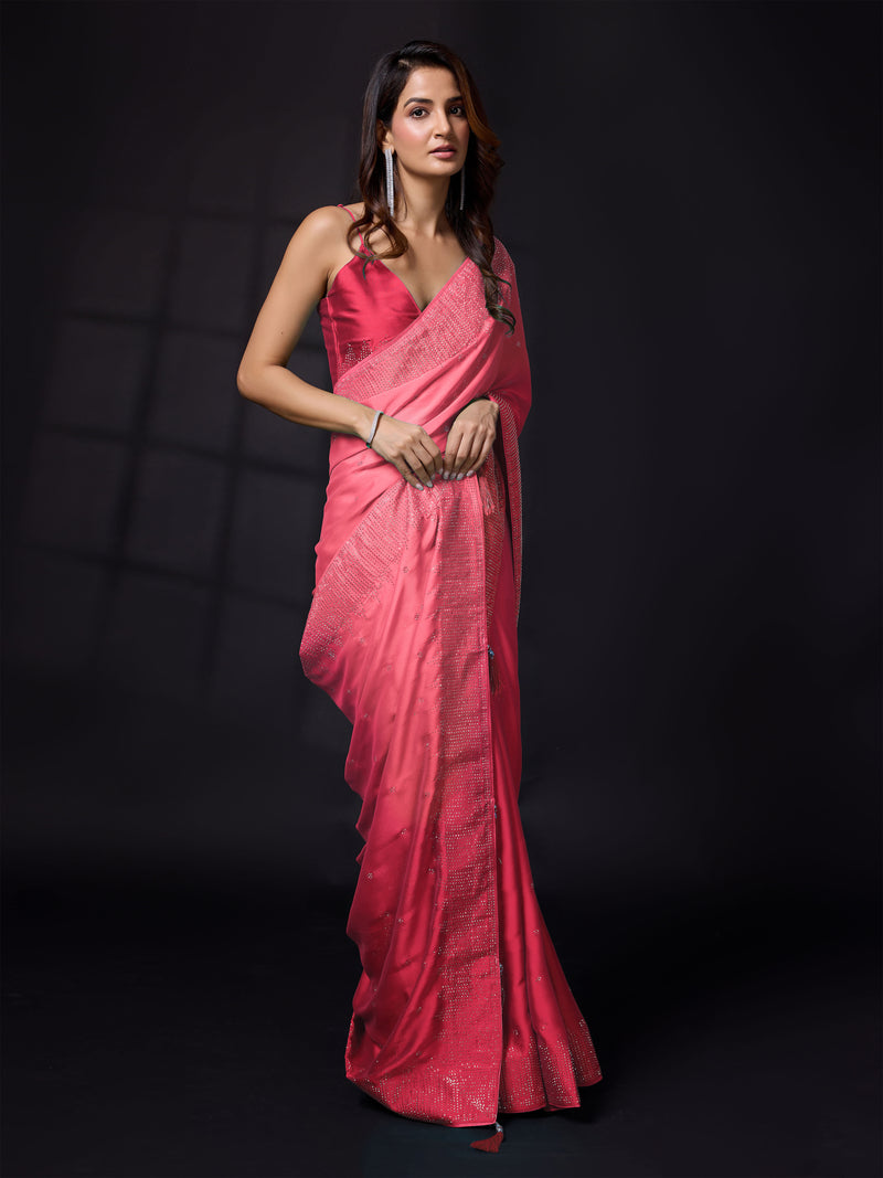 Women's Rangoli Silk Siroski Dual Shade Saree with Unstitch Blouse Piece