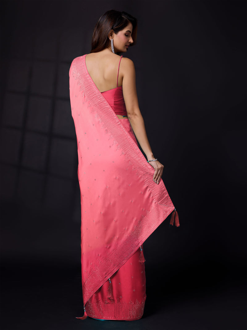 Women's Rangoli Silk Siroski Dual Shade Saree with Unstitch Blouse Piece
