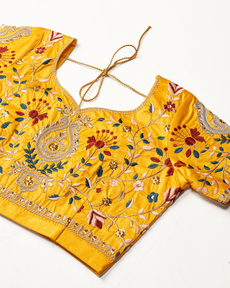 Yellow Satin Embroidery Bridal Lehenga Choli With Net Dupatta For Women's