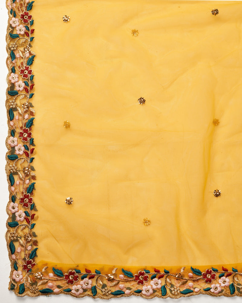 Yellow Satin Embroidery Bridal Lehenga Choli With Net Dupatta For Women's