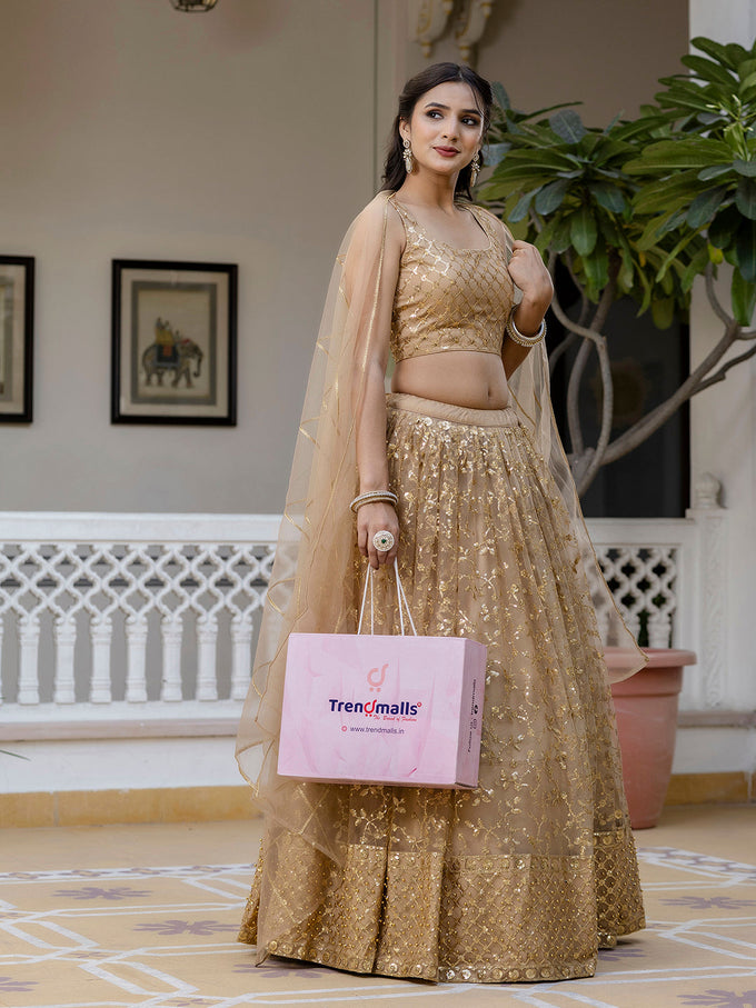 Wedding Wear Special Sequins Lehenga Choli with Dupatta for Women's Trendmalls