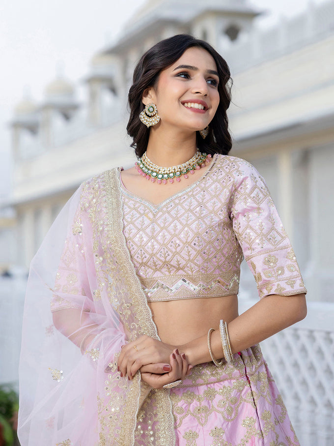 Pink Satin Embroidery Lehenga Choli with Dupatta | Bridal Party Stylish Wedding Lehenga Choli for women Trendmalls