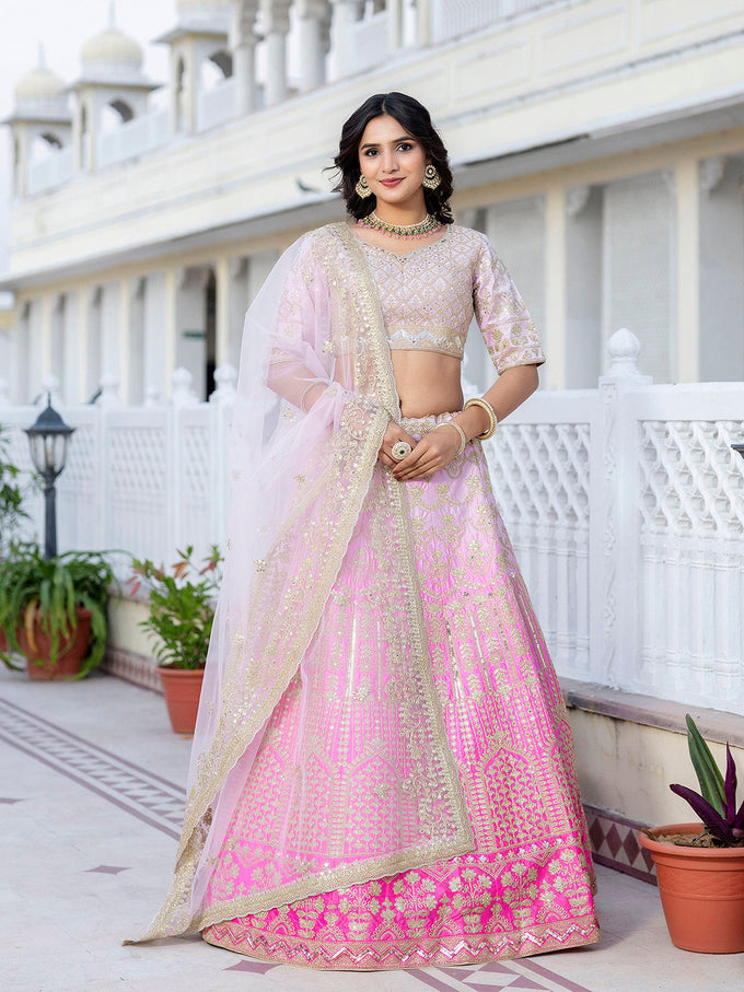 Pink Satin Embroidery Lehenga Choli with Dupatta | Bridal Party Stylish Wedding Lehenga Choli for women Trendmalls