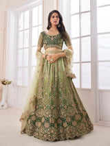 Mahendi Net Embroidery Lehenga Choli with Dupatta For Women's