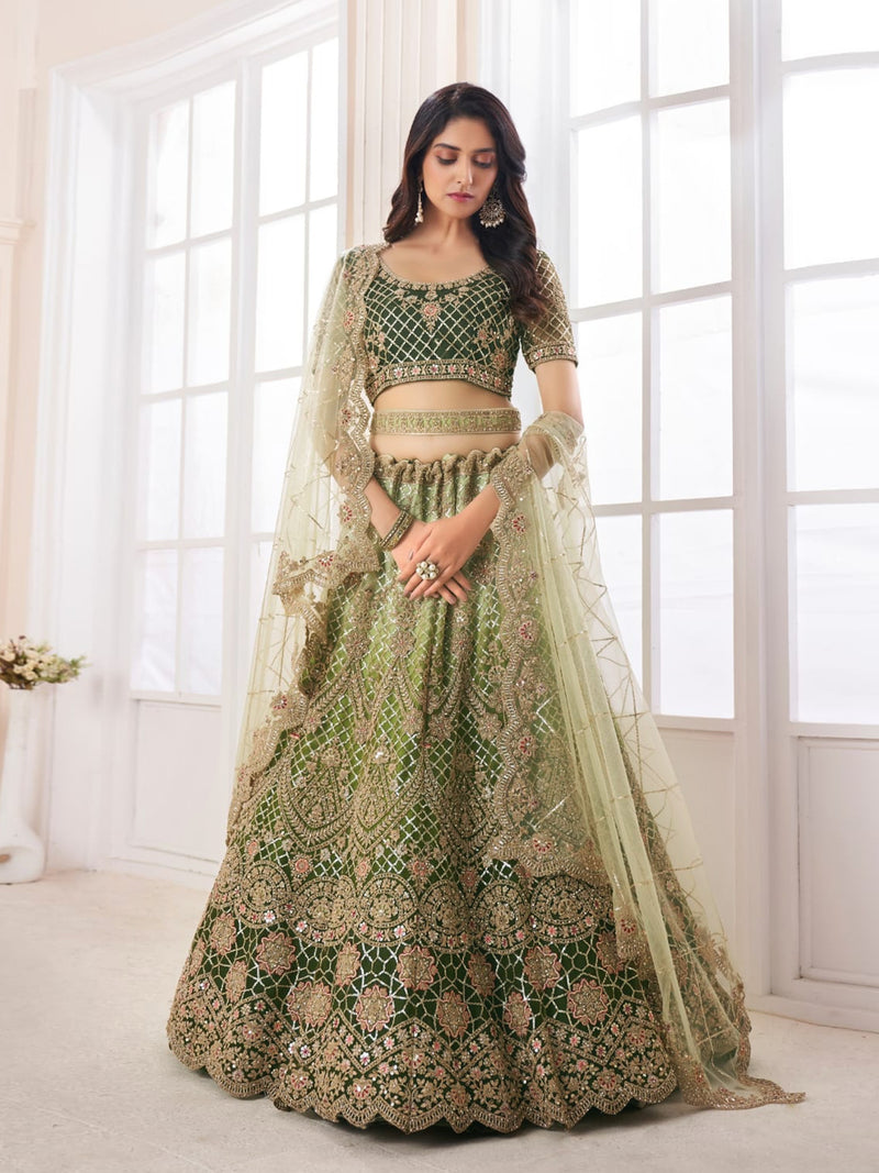 Mahendi Net Embroidery Lehenga Choli with Dupatta For Women's