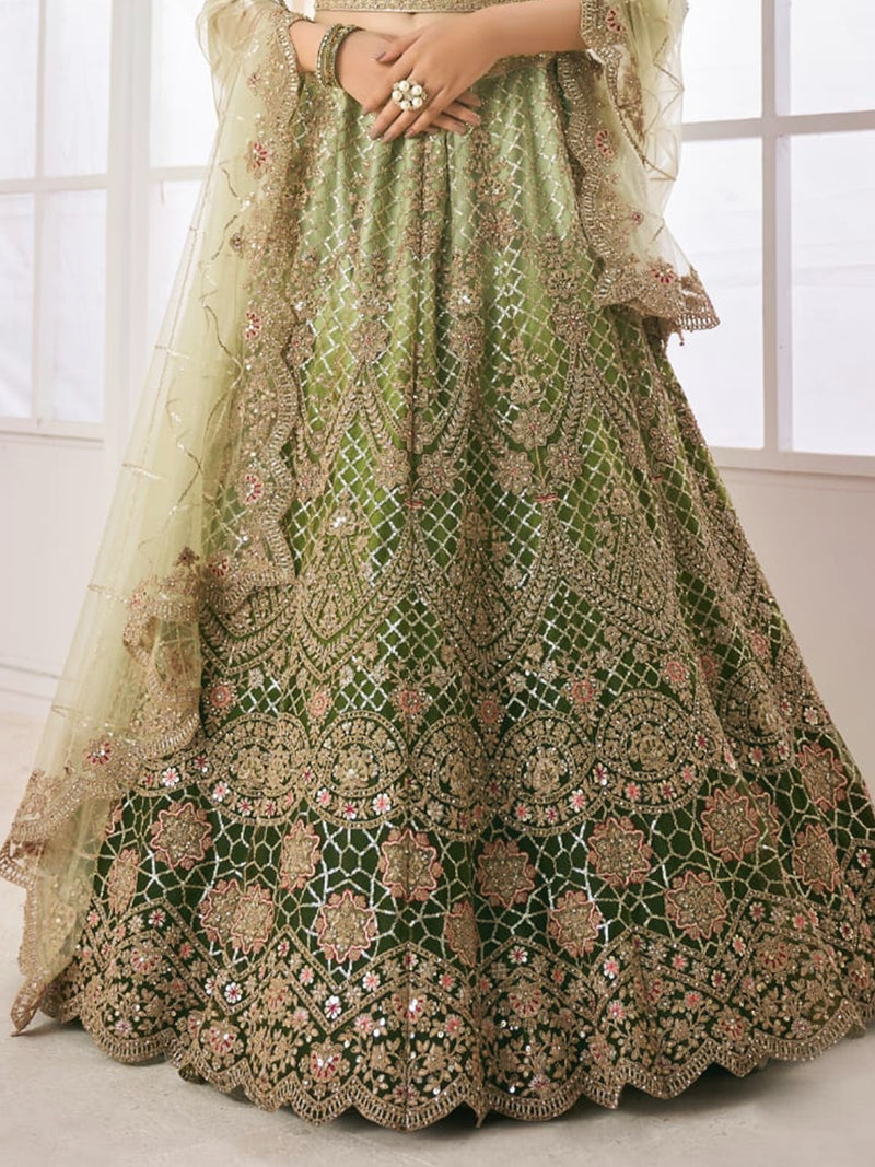 Mahendi Net Embroidery Lehenga Choli with Dupatta For Women's