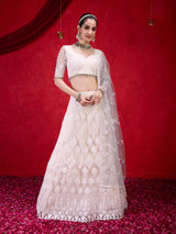 White Net Embroidery Lehenga Choli with Dupatta For Women's
