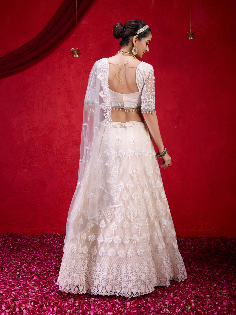 White Net Embroidery Lehenga Choli with Dupatta For Women's