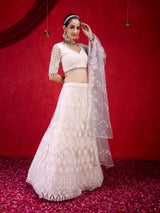 White Net Embroidery Lehenga Choli with Dupatta For Women's