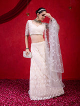 White Net Embroidery Lehenga Choli with Dupatta For Women's