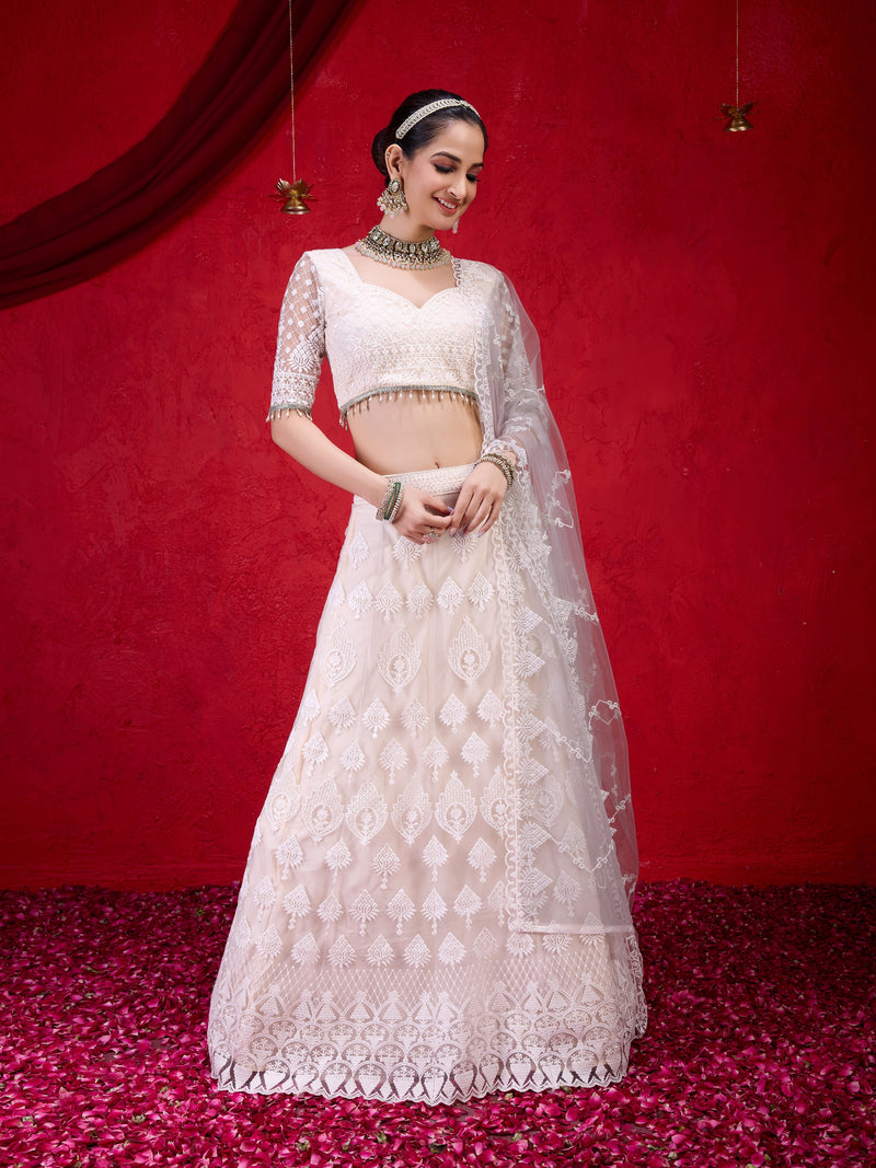 White Net Embroidery Lehenga Choli with Dupatta For Women's