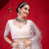White Net Embroidery Lehenga Choli with Dupatta For Women's
