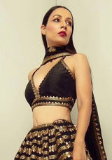 Black Silk Embroidery Lehenga Choli With Dupatta For Women's