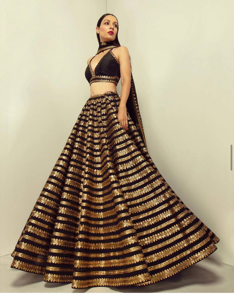 Black Silk Embroidery Lehenga Choli With Dupatta For Women's