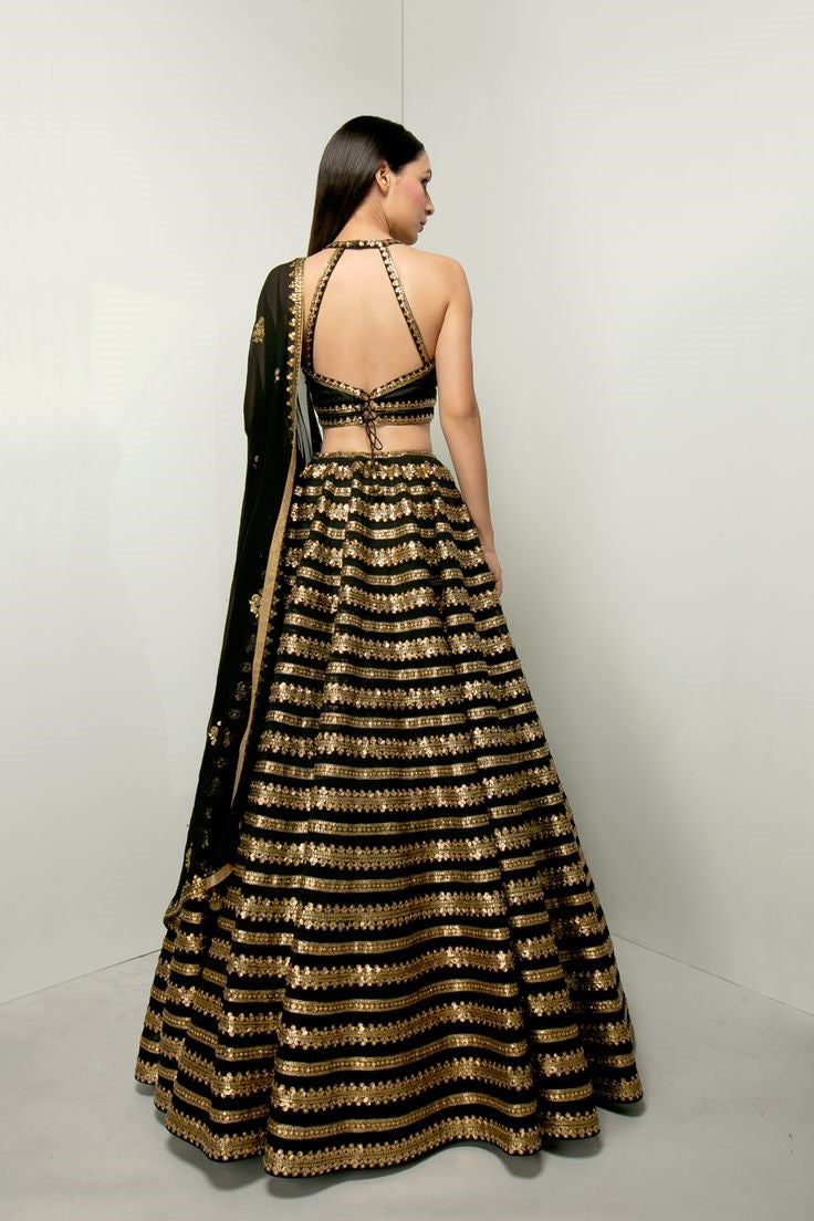 Black Silk Embroidery Lehenga Choli With Dupatta For Women's