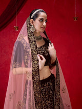 Women's Velvet Sequin Embroidery Lehenga Choli with Dupatta | Bridal Party Stylish Wedding Lehenga Choli for women