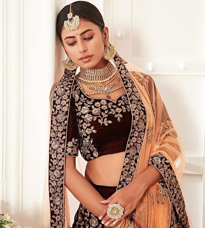 Women's Velvet Sequin Embroidery Lehenga Choli with Dupatta | Bridal Party Stylish Wedding Lehenga Choli for women