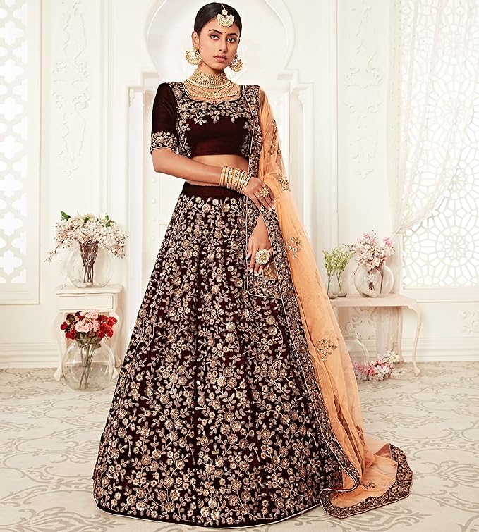 Women's Velvet Sequin Embroidery Lehenga Choli with Dupatta | Bridal Party Stylish Wedding Lehenga Choli for women Trendmalls