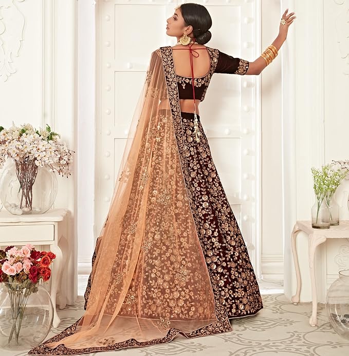 Women's Velvet Sequin Embroidery Lehenga Choli with Dupatta | Bridal Party Stylish Wedding Lehenga Choli for women