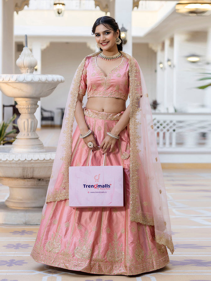 Women's Satin Embroidery Lehenga Choli with Dupatta | Bridal Party Stylish Wedding Lehenga Choli for women Trendmalls