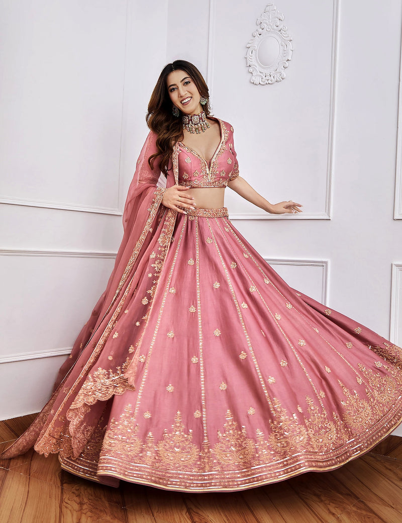 Women's Satin Embroidery Lehenga Choli with Dupatta | Bridal Party Stylish Wedding Lehenga Choli for women