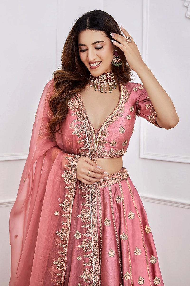 Women's Satin Embroidery Lehenga Choli with Dupatta | Bridal Party Stylish Wedding Lehenga Choli for women