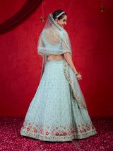LightGreen Georgette Embroidery Sequence Work Semi-Stitched Lehenga Choli with Dupatta For Women