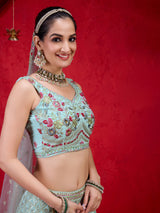 LightGreen Georgette Embroidery Sequence Work Semi-Stitched Lehenga Choli with Dupatta For Women