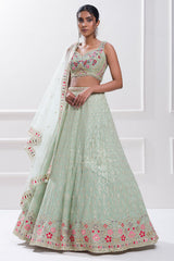 LightGreen Georgette Embroidery Sequence Work Semi-Stitched Lehenga Choli with Dupatta For Women