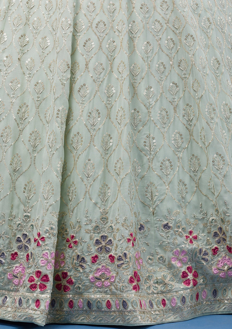 LightGreen Georgette Embroidery Sequence Work Semi-Stitched Lehenga Choli with Dupatta For Women