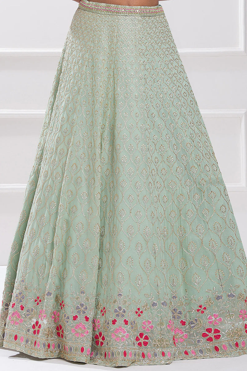LightGreen Georgette Embroidery Sequence Work Semi-Stitched Lehenga Choli with Dupatta For Women