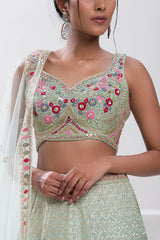 LightGreen Georgette Embroidery Sequence Work Semi-Stitched Lehenga Choli with Dupatta For Women