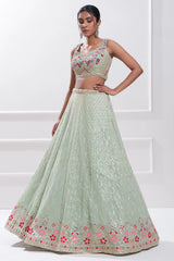 LightGreen Georgette Embroidery Sequence Work Semi-Stitched Lehenga Choli with Dupatta For Women