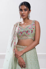 LightGreen Georgette Embroidery Sequence Work Semi-Stitched Lehenga Choli with Dupatta For Women