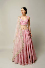 Pink Satin Embroidery Sequence Work Semi-Stitched Lehenga Choli with Net Dupatta For Women