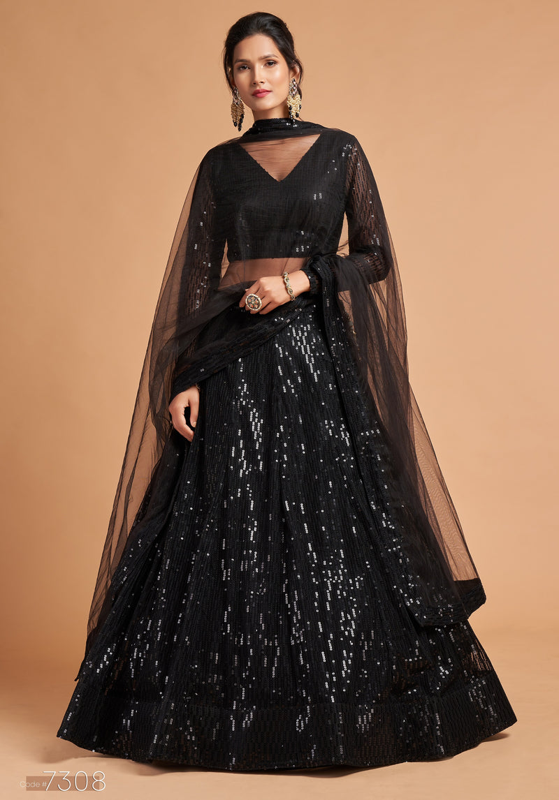 Black Net Sequin Embroidery Lehenga Choli with Dupatta |Bridal Party Stylish Wedding Lehenga Choli for women