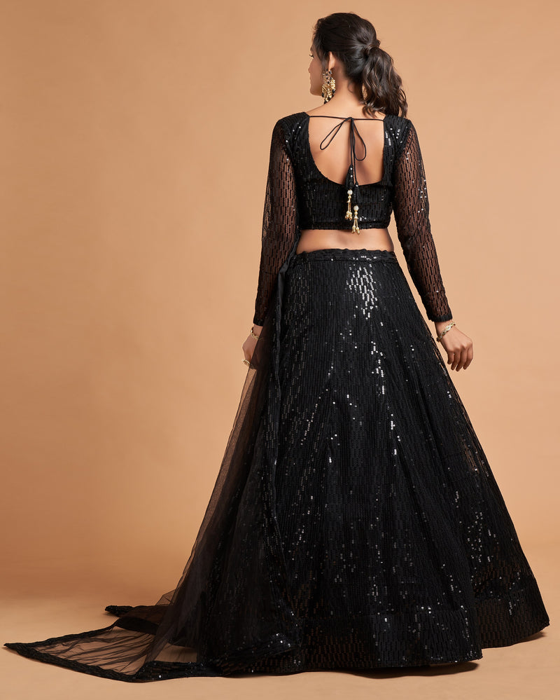Black Net Sequin Embroidery Lehenga Choli with Dupatta |Bridal Party Stylish Wedding Lehenga Choli for women